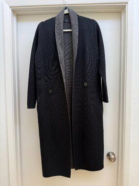 Women's Wool Robe Coat Black and Grey Size S